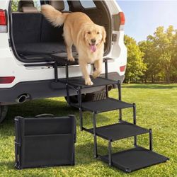 Open box Extra Wide Dog Stairs for Car, Foldable Pet Steps for Large Dogs with Non Slip Surface, Dog Ramp for Truck and SUV, Portable Pet Stairs Suppo