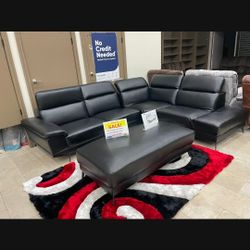 Rio Black Leather Sectional Sofa W/Ottoman---$899---Wow!!!---No Credit Needed Financing 