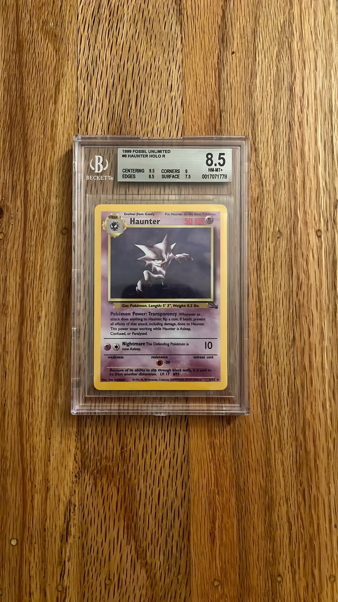 BGS 8.5 W/Subgrades 1999 Fossil Unlimited #6 Haunter Holi Rare 