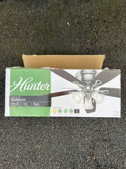 Hunter Oakhurst 52in LED Indoor Brushed Nickel Ceiling Fan with Light Kit