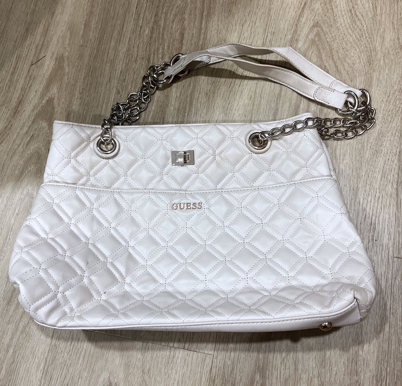 Guess white beige quilted chain shoulder bag