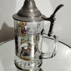 Vintage Glass - Pewter Beer Stein 9" / 24 oz - EB