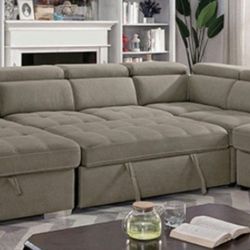 Brand New Ash Brown Sectional Sofa Storage Sleeper 