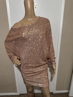 Fashion Nova Women's Rose Gold Sequins Dress Size Large 