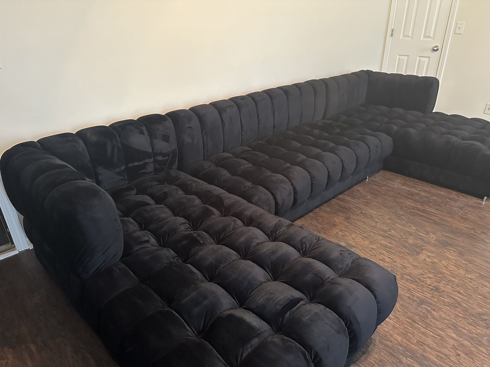 Black Sectional & Silver Set Couch & Loveseat W/chair 