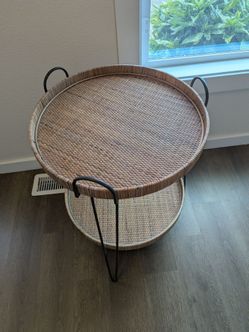 Wicker and iron side table