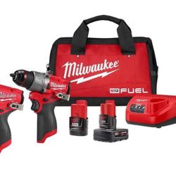 M12 Fuel 12 Volt Lithium Ion Brushless Cordless Hammer Drill And Impact Driver Combo Kit W/2 Batteries And Bag 