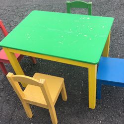 Wooden kids table with four chairs it was good