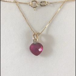 10kt Cadena Y Dije De Oro ❤️ Con Piedra CZ 20 Pulgadas Cadena Largo