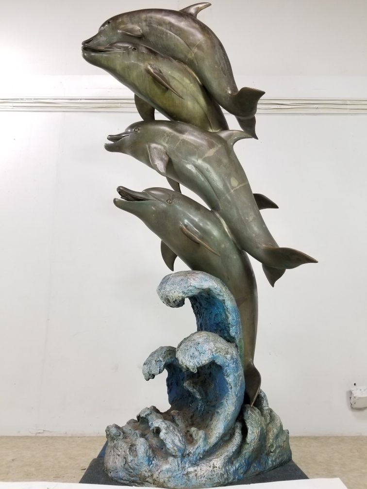monumental bronze Dolphins water fountain