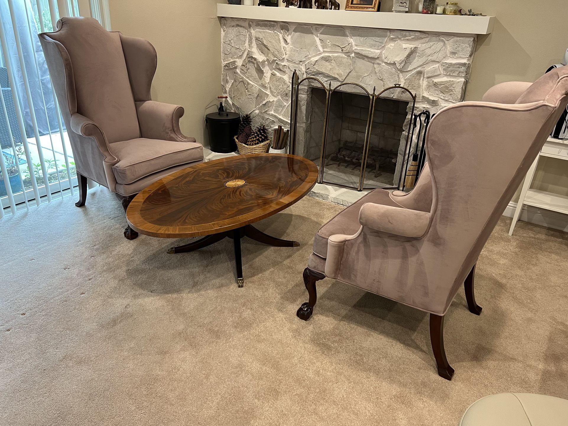 Lavender Upholstered Wingback Armchairs