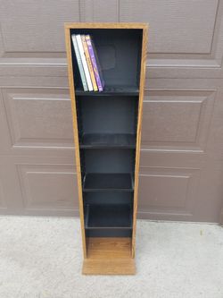 Adjustable media storage shelves.