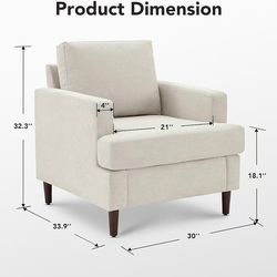 🥨1Pcs Mid-Century Accent Chair,Modern Linen Fabric Armchair for Living Room,Comfy Upholstered Reading Accent Chairs for Bedroom,Single Sofa Chair wit