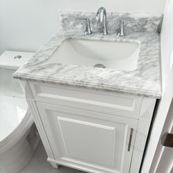 Floor & Decor Solid Wood & Marble Bathroom Vanity (25” Wide)