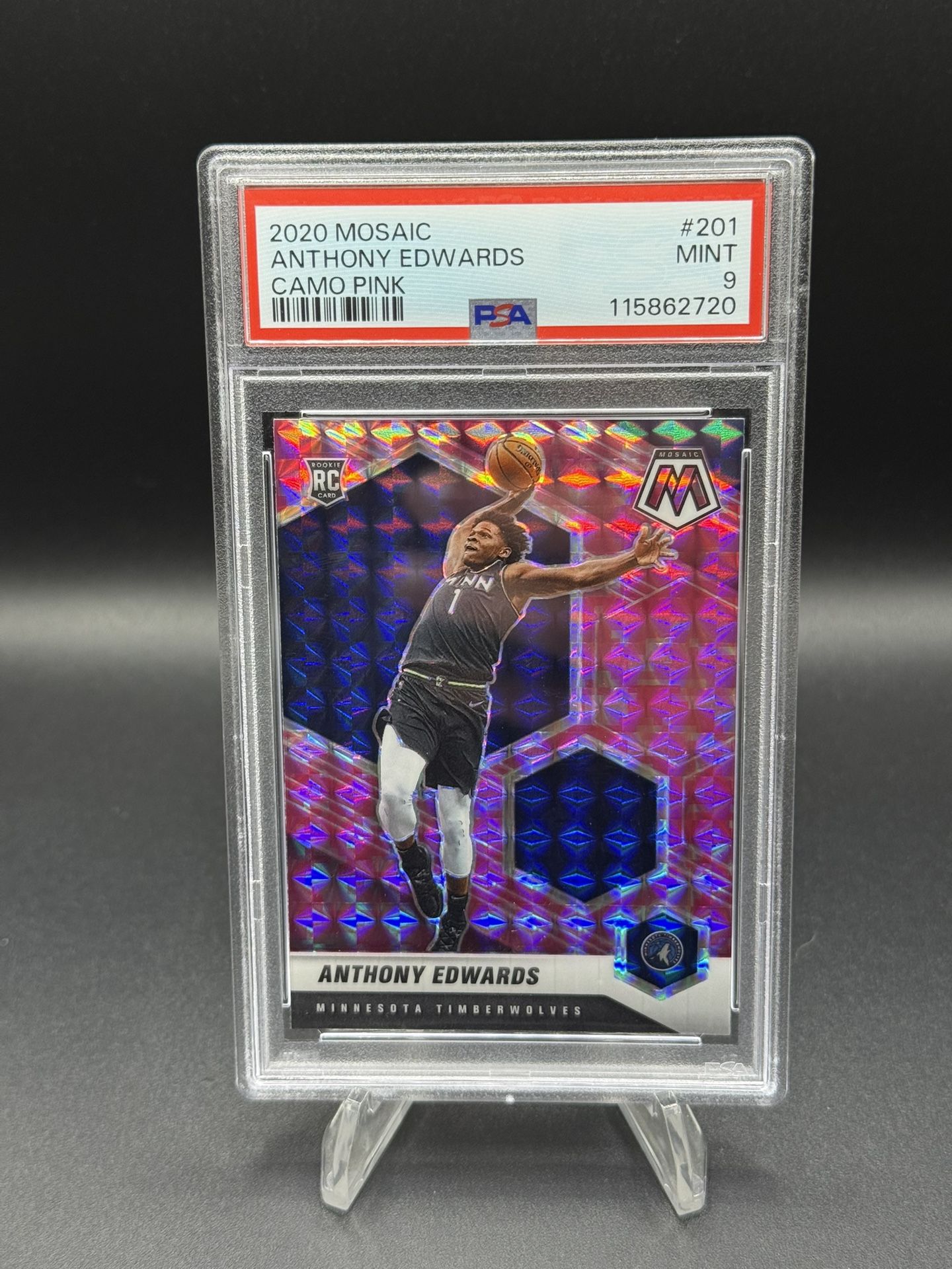 2020-21 Panini Mosaic Camo Pink Prizm #201 Anthony Edwards RC PSA MINT 9