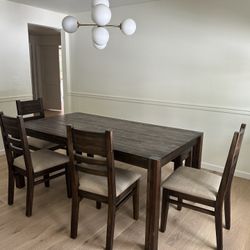 Macy’s Solid Wood Dining Set - 72” Table, 4 Chairs + Bench (Seats 6-7)