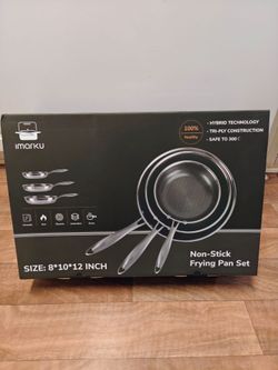 Set of 3 Hybrid Tri-ply Nonstick Stainless Steel Frying Pan 8, 10, 12 inch