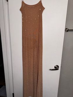 Nude Rhinestone Maxi Slip Dress
