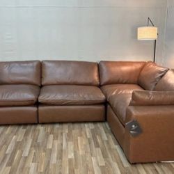 Brown-Beige Leather 4-Piece Sectional, Seccional, Couch/ Delivery Available 
