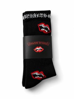 Black designer socks with mouth design