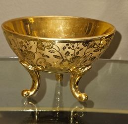 Vintage Osborne China Hand Painted 22 k  Gold Footed Bowl