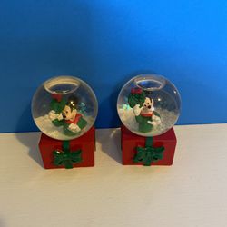 Disney Mickey Mouse Mini Snow Globes JC Penney Christmas 2 1/2”. 2 In Total