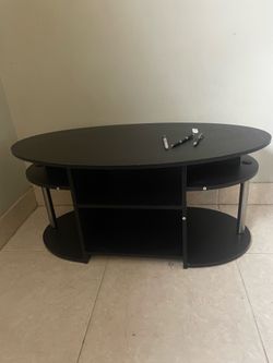 Black Oval Coffee Table / TV Stand with Shelves