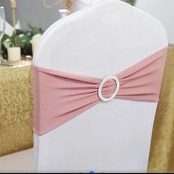 **45–47 Pink Spandex Chair Sashes with Rhinestone Buckles – New – $18**