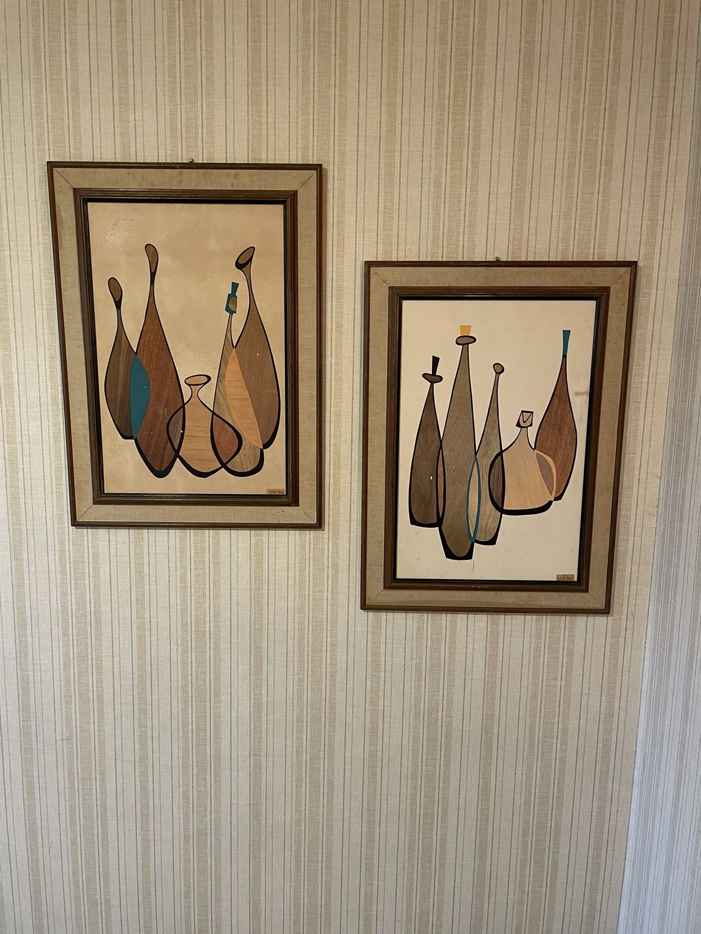 Vintage Set Of 2 Robert Lyons Framed Mid Century Paintings