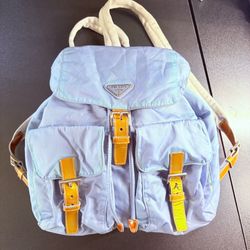 PRADA Backpack Nylon Light Blue Silver dust bag authentic diaper bag