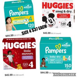 DIAPERS HUGGIES AND PAMPERS SIZE 4