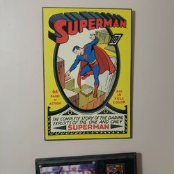 Superman 1 cover on wooden Wall art 13x19 inches featuring classic pose