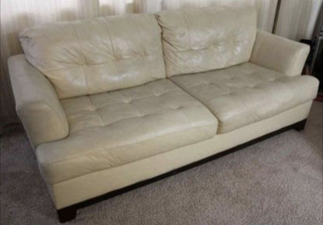 White Leather and Vinyl Sofa/Couch