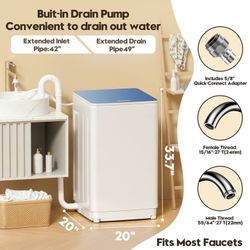 18lbs Portable Washing Machine, Fully Automatic Portable Washer with LED Display,Washer & Dryer Combo, 7 Wash Cycles, 4 Water Levels