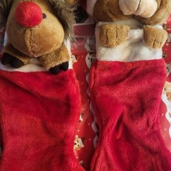 VTG Smithy Plush Red Nose Reindeer Moose Christmas Stocking  teddy bear