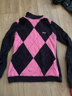 Pink and Black Argyle Knit Sweater