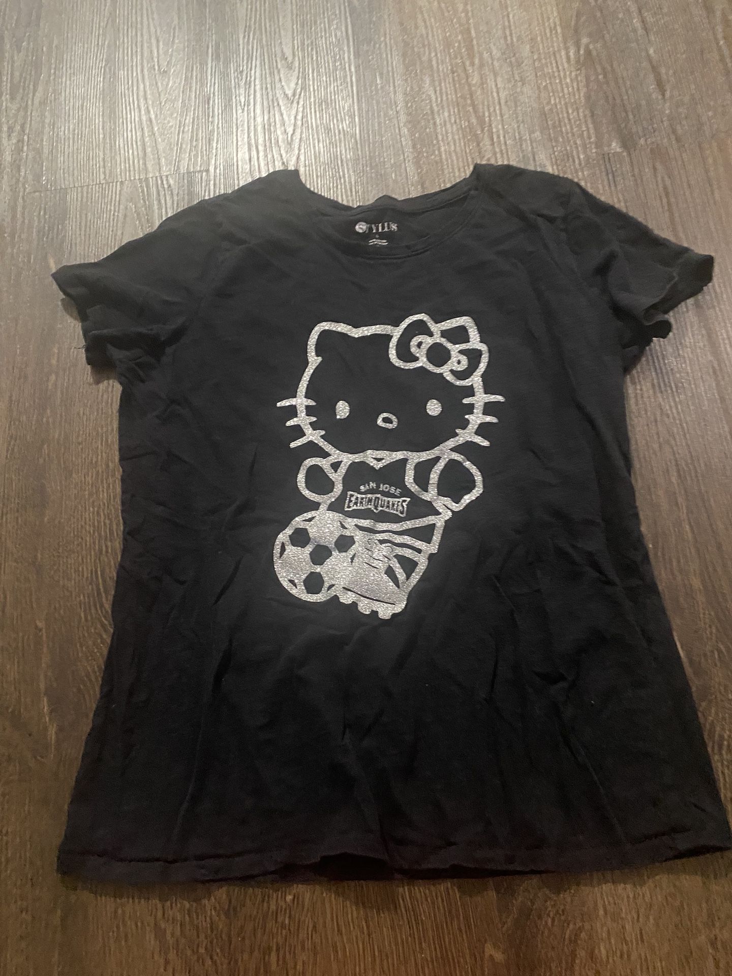 Womans Black Silver Glitter Hello Kitty San Jose Earthquakes Soccer Shirt Large #18
