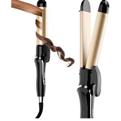 Brand: podiality Curling Iron 1.25 Inch, Ceramic Hair Straightener and Curler 2 in 1 with Adjustable Temperature, Dual Voltage Curling Wand for All Ha