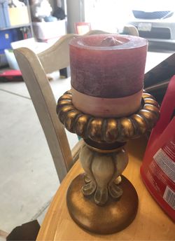 Gold Candle holder with candle