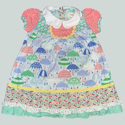 Matilda Jane raindrops collar dress size 6-12 months  The Adventure Begins collection, has some small yellow staining right in the middle of collar. D