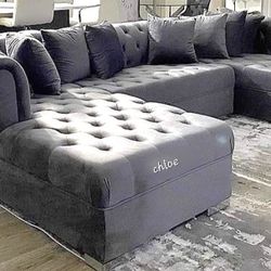 
■ASK DISCOUNT COUPON💫  sofa Couch Loveseat Living room set sleeper recliner daybed futon / Gray Velvet Double Chaise Sectional 