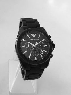 Emporio Armani Sportivo Chronograph Black Dial Black Silicone Strap Watch