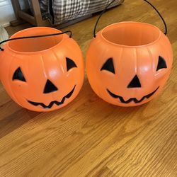 Pumpkin General Foam Plastics Halloween Blow Mold Vintage Trick Or Treating Bucket Set of 2 