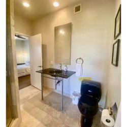 Black Glass Sink & Kohler Luxury Toilet