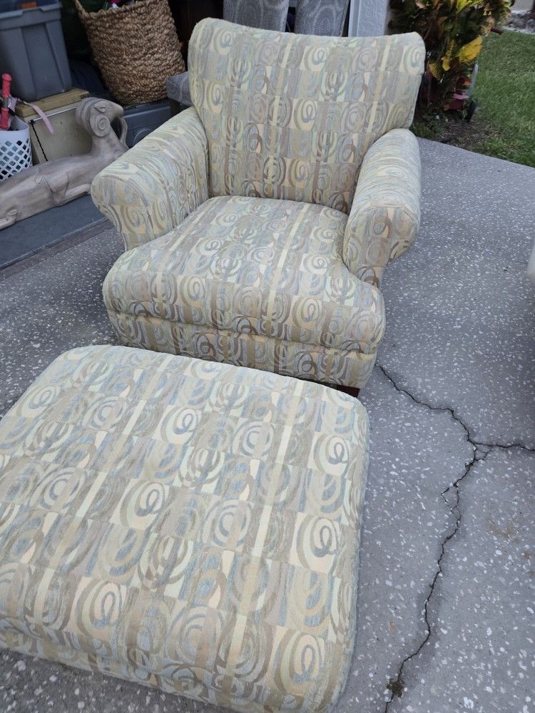 Upholstered Lounge Chair with Ottoman Unique Design Abstract Swirl Beautiful Style