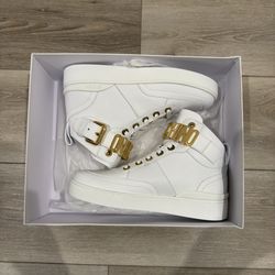 Moschino Logo White Leather High Top Sneakers Size 6.5US