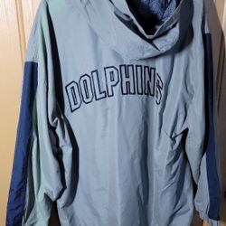 MIAMI DOLPINS VINTAGE ZIPUP HOODED LIGHT JACKET SIZE LARG