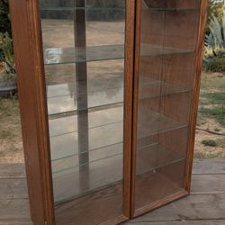 Vintage Oak Display Cabinet with Glass Shelves, 32x22x7.5" - Mirror Needs Repair