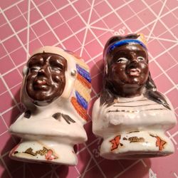 VINTAGE NORTH AMERICAN INDIAN SALT AND PEPPER SHAKERS STAMPED JAPAN 