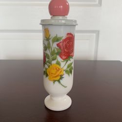 Vintage Avon Milk Glass Tea Cup Decanter Red & Yellow Roses Perfume